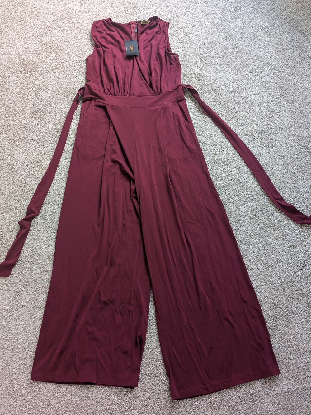 NWT Knitee Sleeveless Wide-Leg Jumpsuit in Burgundy